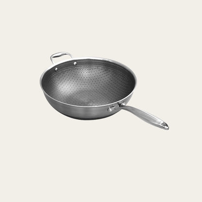 Honeycomb Stainless Steel Stir-Fry Wok, 12.6”(32cm)