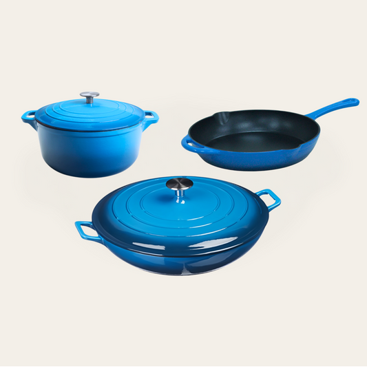 Cinnamon Home 5-Piece Enameled Cast Iron Cookware Set, Blue