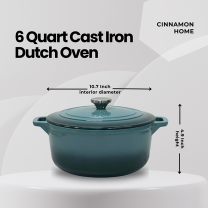 Cinnamon Home 6 Quart  Enameled Cast Iron Round Dutch Oven with Lid, Slate-Gray