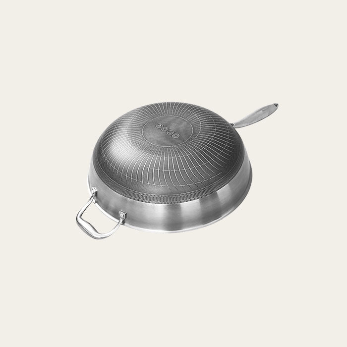 Honeycomb Stainless Steel Stir-Fry Wok, 12.6”(32cm)