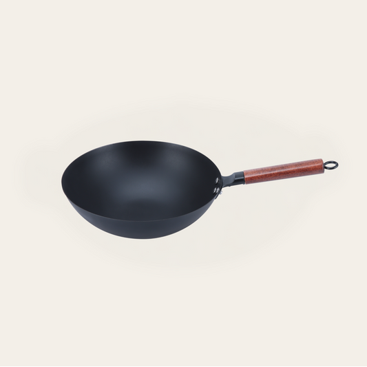 ROCKWELL 12 Inch Carbon Steel Flat Bottom Wok With Glass Lid, 12”(30cm)