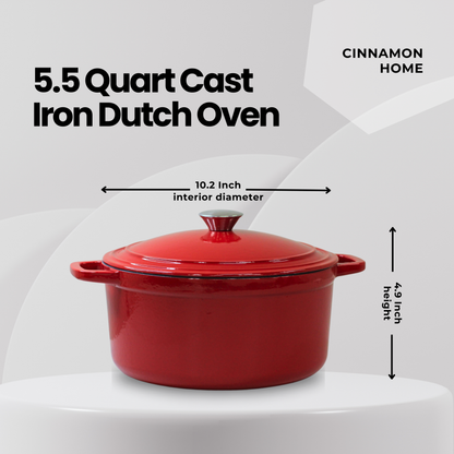 5.5 Quart Enameled Cast Iron Round Dutch Oven, Red