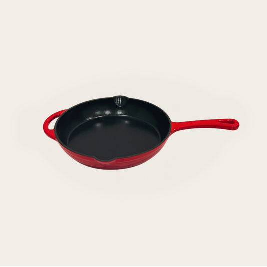 Cinnamon Home 10 Inch Enameled Cast Iron Round Skillet, Red