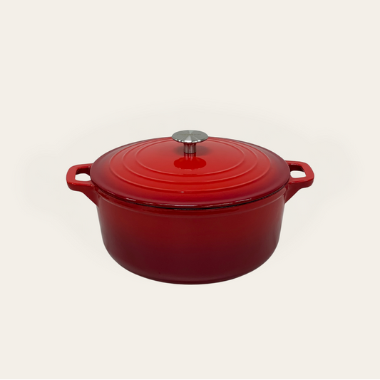 Cinnamon Home 6 Quart  Enameled Cast Iron Round Dutch Oven with Lid, Red